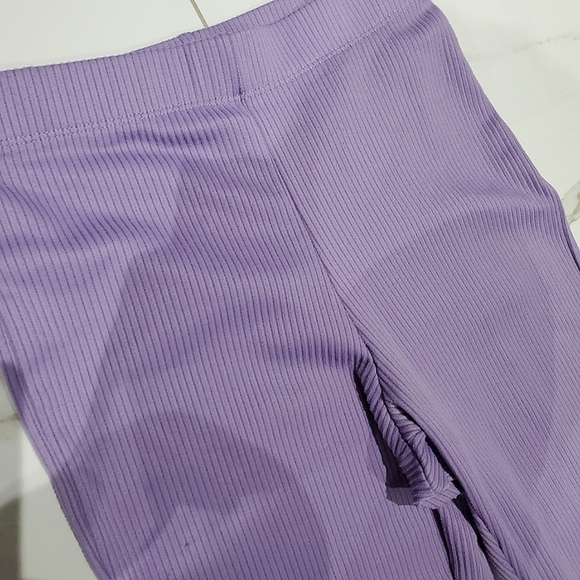 Purple Flare Rib-knit Pants with Lettuce Trim - Picture 8 of 14